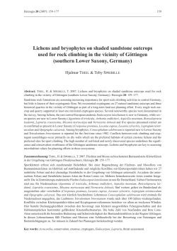 Lichens and bryophytes on shaded sandstone outcrops used for