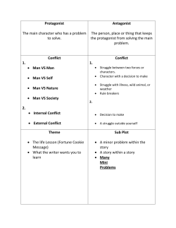 Protagonist The main character who has a problem to solve