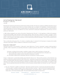 Are You Protecting Your Trade Secrets? By: Sharon C. Collier, Esq.