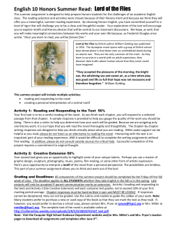 English 10 Honors Summer Read: Lord of the Flies