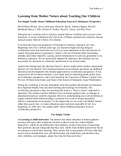 Ten Simple Truths About Childhood Education From an