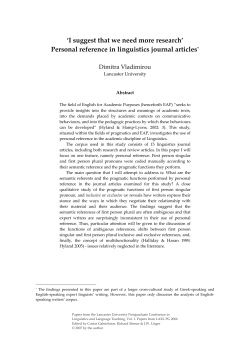 Personal reference in linguistics journal articles