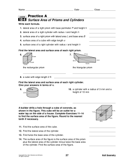 10-4 Practice A Surface Area of Prisms and Cylinders
