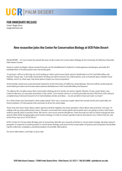 FOR IMMEDIATE RELEASE New researcher joins the Center for