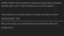 DIRECTIONS: Each sentence contains all eight parts of speech