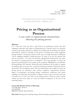 Pricing as an Organizational Process