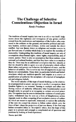 The Challenge of Selective Conscientious Objection in Israel