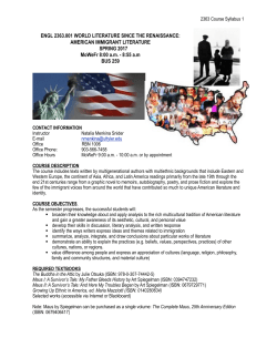 ENGL 2363.001 WORLD LITERATURE SINCE THE