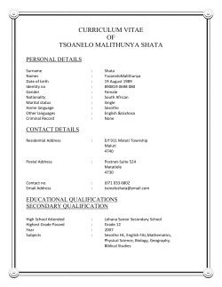 curriculum vitae of tsoanelo malithunya shata