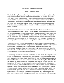 1 The History of The Martin County Fair Part I &ndash; The Early Years The