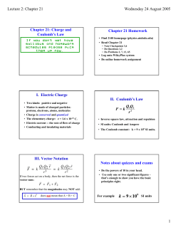 Lecture, Ch. 21: Coulomb`s Law