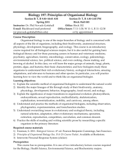 Biology 197: Principles of Organismal Biology