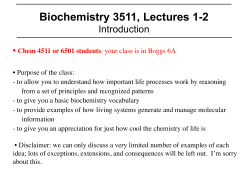 Biochemistry 3511, Lectures 1-2