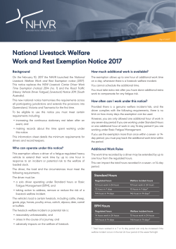 National Livestock Welfare Work and Rest Exemption Notice 2017