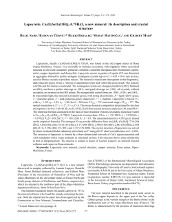 Lapeyreite, Cu3O[AsO3(OH)]2&middot;0.75H2O, a new mineral: Its