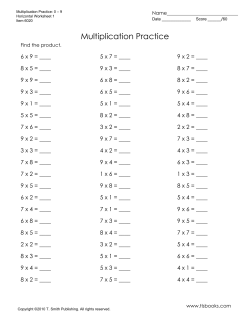 Multiplication Facts 0 - 9