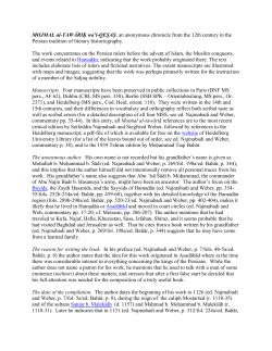 MOJMAL al-TAWĀRIḴ wa`l-QEṢAṢ, an anonymous chronicle from