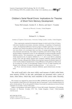 Children`s Serial Recall Errors: Implications for Theories of Short