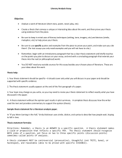 Literary Analysis Essay Objective - The Syracuse City School District