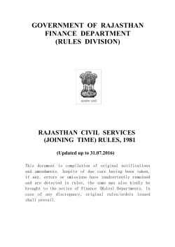 GOVERNMENT OF RAJASTHAN FINANCE DEPARTMENT (RULES