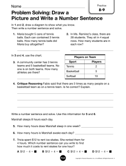 Problem Solving: Draw a Picture and Write a Number Sentence