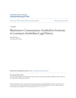 Blackstone`s Commentaries: Foothold or Footnote in Louisiana`s
