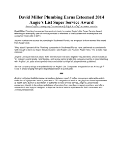 David Miller Plumbing Earns Esteemed 2014 Angie`s List Super