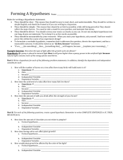 Forming A Hypotheses Name: Rules for writing a Hypoth