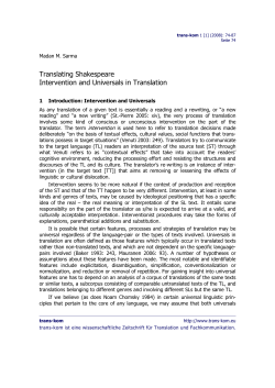 Translating Shakespeare Intervention and Universals in - trans-kom
