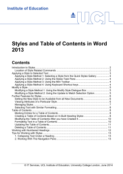Styles and Table of Contents in Word 2013
