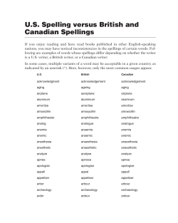 US Spelling versus British and Canadian Spellings