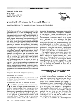 Quantitative Synthesis in Systematic Reviews