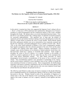 Draft&mdash;April 9, 2008 Explaining Massive Resistance: The Debate