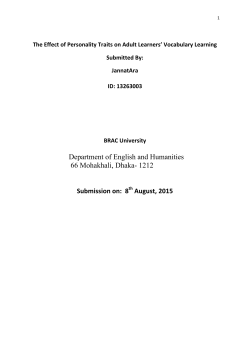 Department of English and Humanities 66 Mohakhali, Dhaka