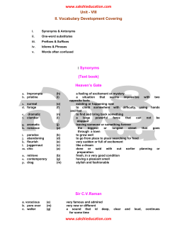 Unit - VIII II. Vocabulary Development Covering I Synonyms (Text