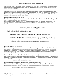 APA Style Guide Quick Reference