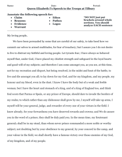 Queen Elizabeth I`s Speech to the Troops at Tilbury