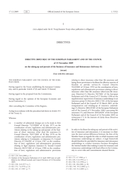 Directive 2009/138/EC of the European Parliament and of the