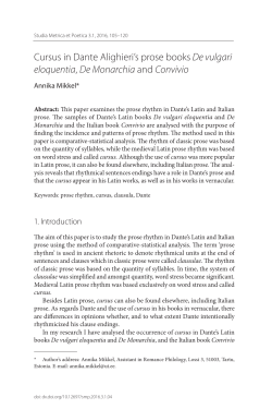 Cursus in Dante Alighieri`s prose booksDe vulgari eloquentia, De