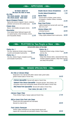Evening Menu - Pepper Tree Family Restaurant Watrous Manitou