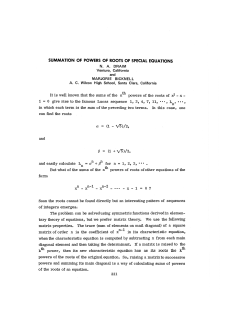 SUMMATION OF POWERS OF ROOTS OF SPECIAL EQUATIONS It