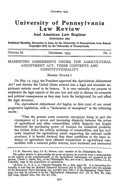 Marketing Agreements Under the Agricultural Adjustment Act: Their