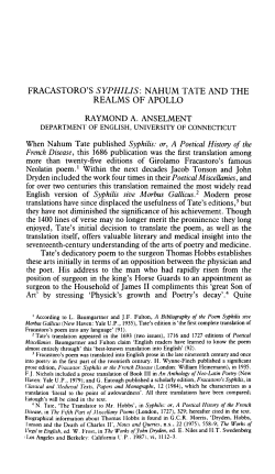 fracastoro`s syphilis: nahum tate and the realms of apollo