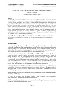 Designing a French for Liberal Arts Professions Course