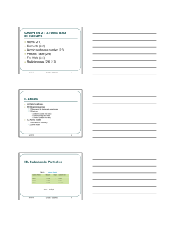 ATOMS AND ELEMENTS I. Atoms IB. Subatomic Particles