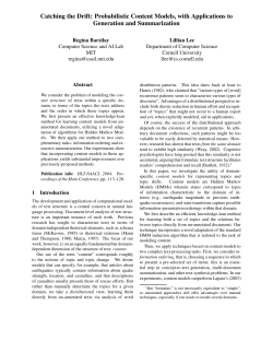 Catching the Drift: Probabilistic Content Models, with Applications to