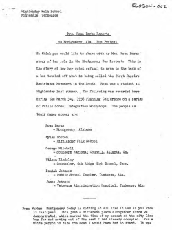 Mrs. Rosa Parks Reports on Montgomery, Ala., Bus Protest, 1956