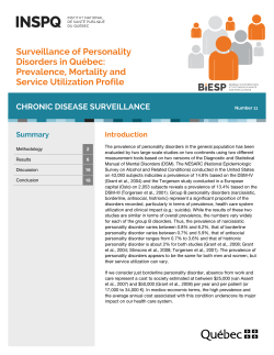 Surveillance of Personality Disorders in Qu&eacute;bec