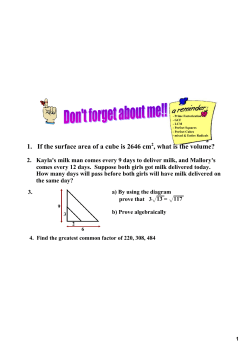 1. If the surface area of a cube is 2646 cm , what is the volume?