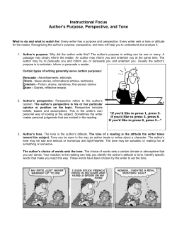 Instructional Focus Author`s Purpose, Perspective, and Tone